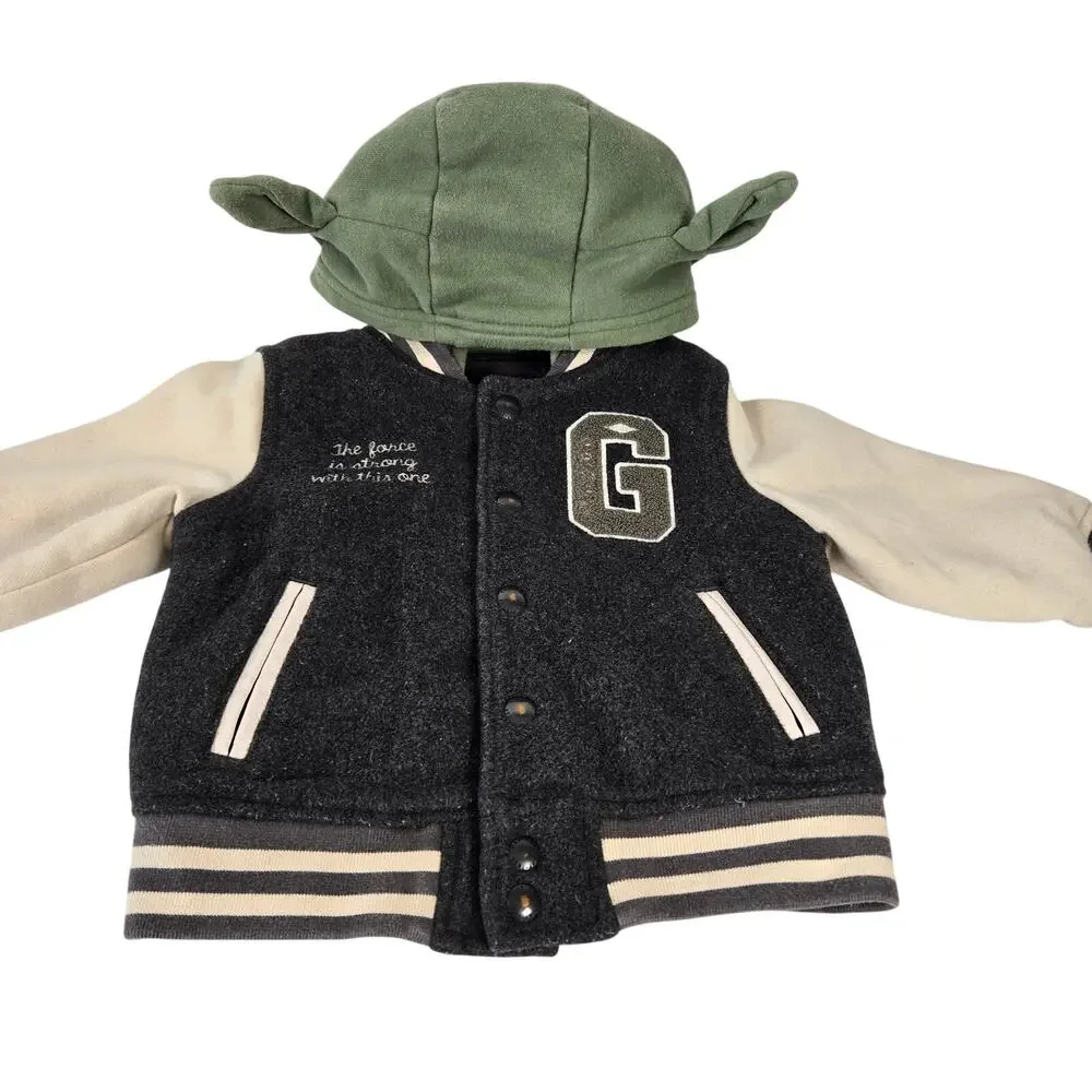 GAP x Star Wars Grogu Letterman Jacket Green Hood with Ears Size 18-24 months
